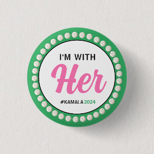 Badge Rond 2,50 Cm JE SUIS AVEC SON Bouton Campagne 2024 (Vert rose)