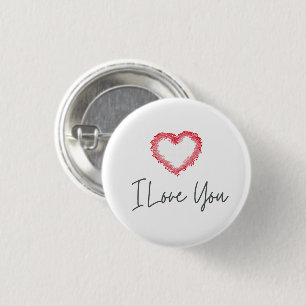 Badge Rond 2,50 Cm Je t'aime coeur rouge bouton Saint Valentin