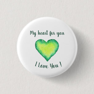 Badge Rond 2,50 Cm Je t'aime mignon Coeur Vert et Bleu Anniversaire