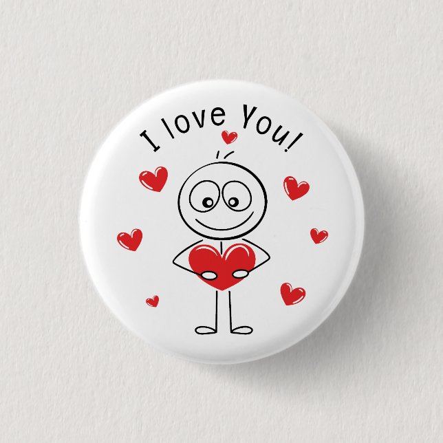 Badge Rond 2,50 Cm Je t'aime Stick Figure Cœurs Mignons (Devant)