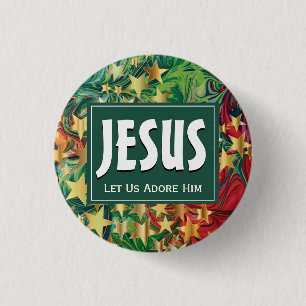 Badge Rond 2,50 Cm JÉSUS Adore-Lui Noël Festif