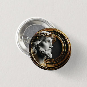 Badge Rond 2,50 Cm Jésus en céramique Divine Touch regardant vers les