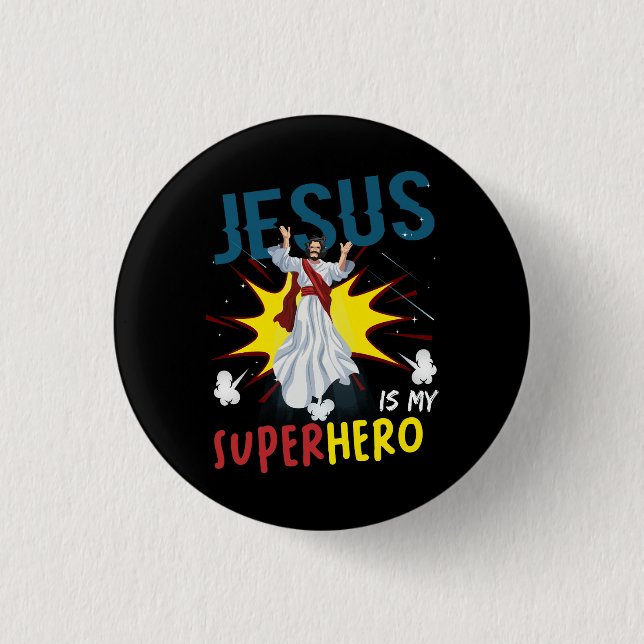 Badge Rond 2,50 Cm Jésus Est Mon Superhéros Mignonne Puissante Comi C (Devant)