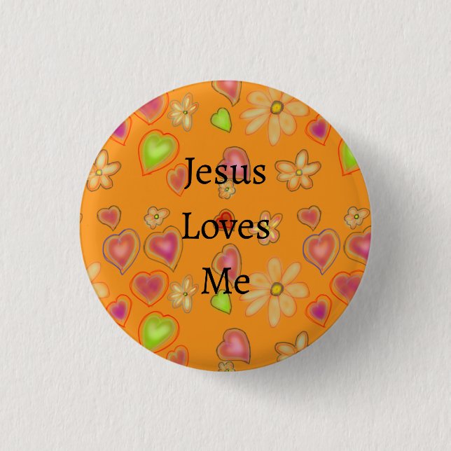 Badge Rond 2,50 Cm Jésus M'aime Coeurs Floraux Bouton Jaune (Devant)