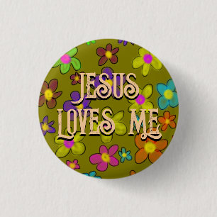 Badge Rond 2,50 Cm Jésus m'aime motif fleur rétro mignon 