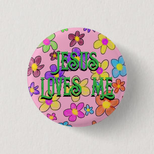 Badge Rond 2,50 Cm Jésus m'aime motif floral rétro mignon