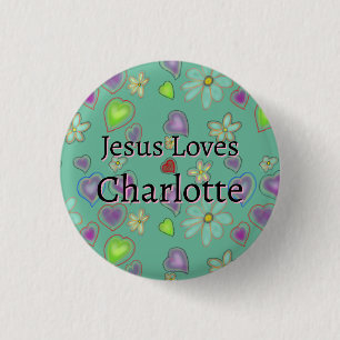 Badge Rond 2,50 Cm Jésus personnalisé aime Charlotte Green Button