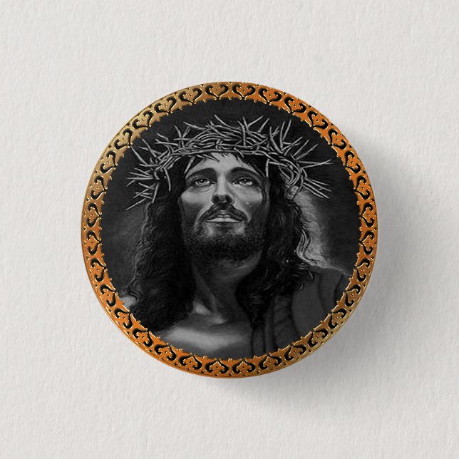 Badge Rond 2,50 Cm Jésus regarde dans les cieux (Devant)
