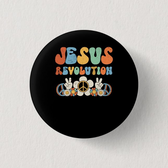 Badge Rond 2,50 Cm Jésus Revolution Foi Retro Super Fleur Paix S (Devant)