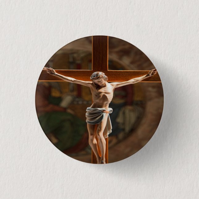 Badge Rond 2,50 Cm Jésus sur le bouton croisé (Devant)