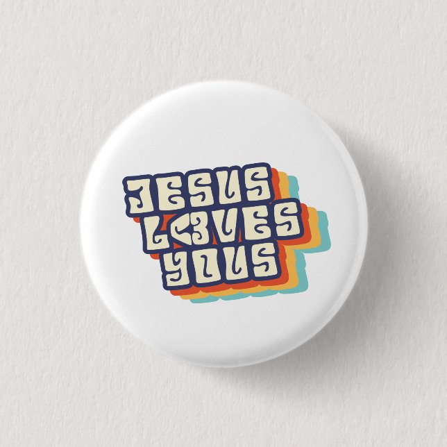 Badge Rond 2,50 Cm Jésus t'aime Christian Retro (Devant)