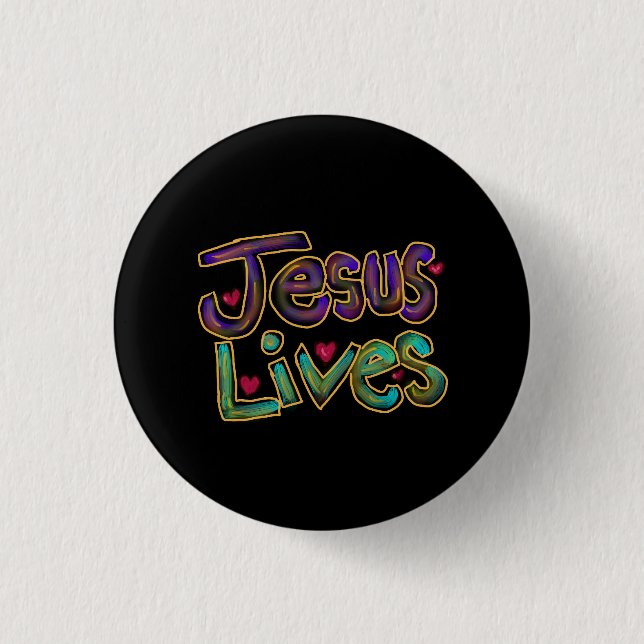 Badge Rond 2,50 Cm Jésus vit avec des cœurs rouges  (Devant)