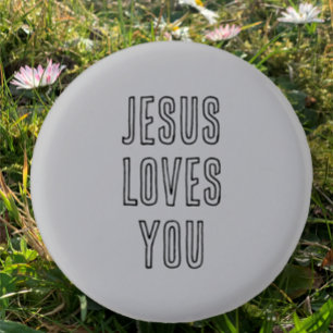 Badge Rond 2,50 Cm Jésus vous aime Personnalisé Gris et Noir Chrétien