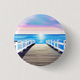 Badge Rond 2,50 Cm Jetée, océan et ciel à Dawn