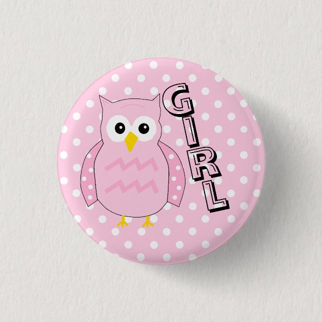Badge Rond 2,50 Cm Jeu de baby shower de hibou de fille d'équipe (Devant)