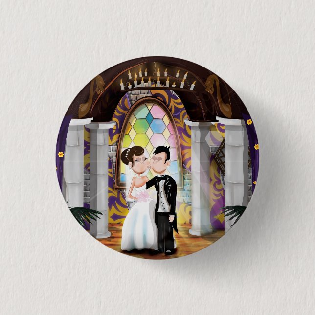 Badge Rond 2,50 Cm Jeunes mariés à l'église (Devant)