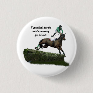 Badge Rond 2,50 Cm Jockey Cheval De Saut En Bouton Épingle Verte