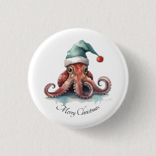 Badge Rond 2,50 Cm Joie de Noël de la pieuvre, personnalisé