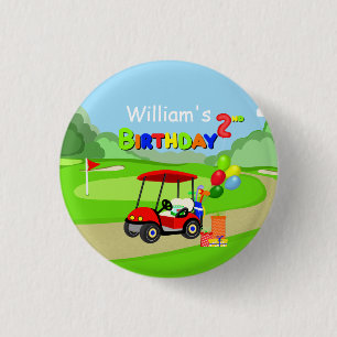 Badge Rond 2,50 Cm Joli 2e Anniversaire Chariot de Golf Rouge Garçon