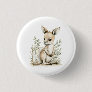Badge Rond 2,50 Cm Joli alphabet en aquarelle de bébé animal Kangouro