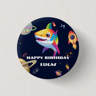 Badge Rond 2,50 Cm Joli arc-en-ciel Shark Galaxy Rocket fête d'annive