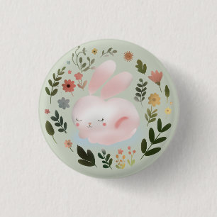 Badge Rond 2,50 Cm Joli Art de nurserie de couronne florale de lapin