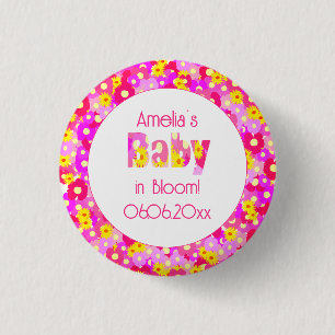 Badge Rond 2,50 Cm Joli Baby shower Fleur Rose Personnalisé