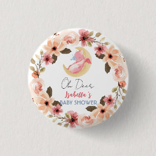 Badge Rond 2,50 Cm Joli baby shower fleur sauvage de dinosaure dragon