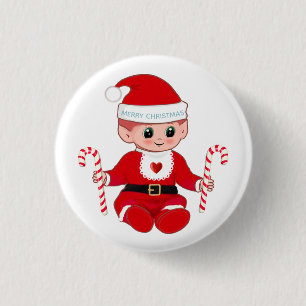 Badge Rond 2,50 Cm Joli bébé Noël Santa & cannes de bonbon