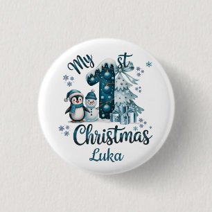 Badge Rond 2,50 Cm Joli Bonhomme de Neige de Mon Premier Noël Vert