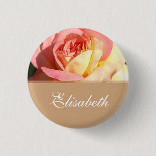Badge Rond 2,50 Cm Joli bouton de nom de mariage avec fleurs roses et