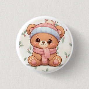 Badge Rond 2,50 Cm Joli Bouton Kawaii Ours en Peluche Hiver