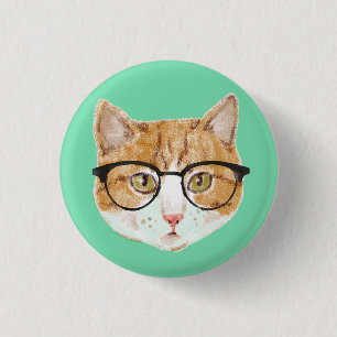 Badge Rond 2,50 Cm Joli Brown & Blanc Chat Porter des lunettes