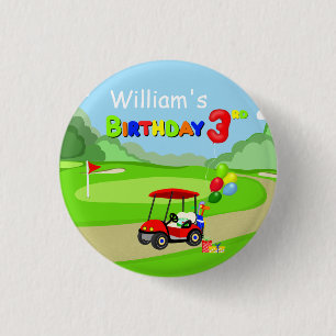 Badge Rond 2,50 Cm Joli chariot de golf rouge pour garçon de 3 ans