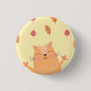 Badge Rond 2,50 Cm Joli chat orange roux jouant dans les feuilles d'a