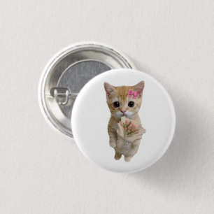 Badge Rond 2,50 Cm Joli Chatons aux Fleurs Épinglette Chat Mignon F
