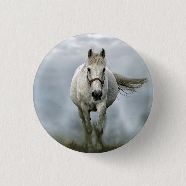 Badge Rond 2,50 Cm Joli Cheval Blanc Nuage Photo (Devant)