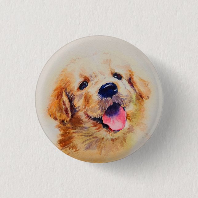 Badge Rond 2,50 Cm Joli chiot. Son nom est "heureux" (Devant)