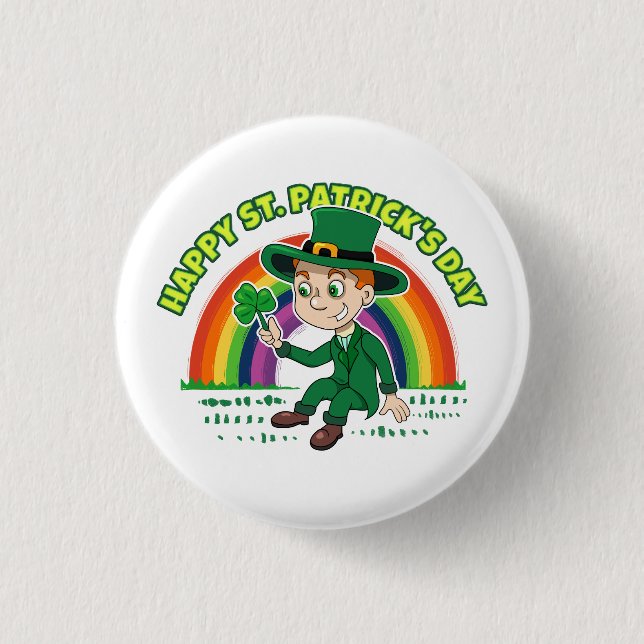Badge Rond 2,50 Cm Joli dessin animé leprechaun avec shamrock et arc- (Devant)