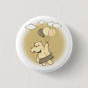 Badge Rond 2,50 Cm Joli Dessin Hippo Volant Avec Ballons