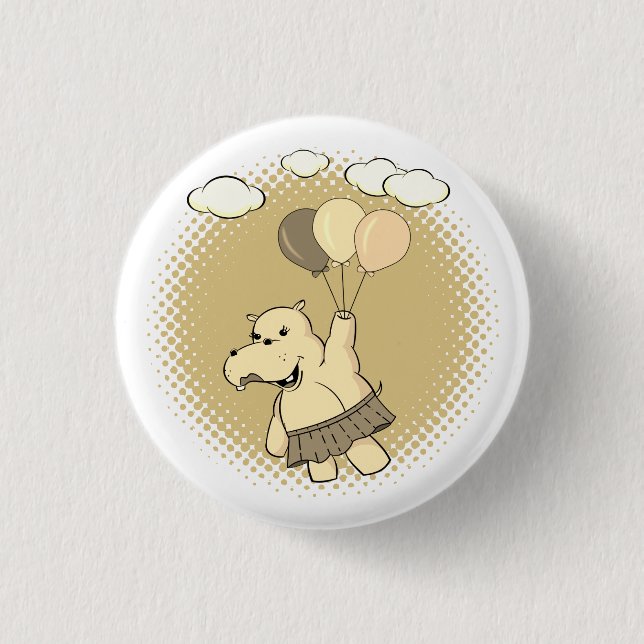 Badge Rond 2,50 Cm Joli Dessin Hippo Volant Avec Ballons (Devant)
