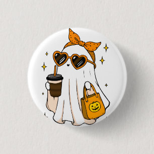 Badge Rond 2,50 Cm Joli Fantôme de la Saison Effrayante avec Café Gla