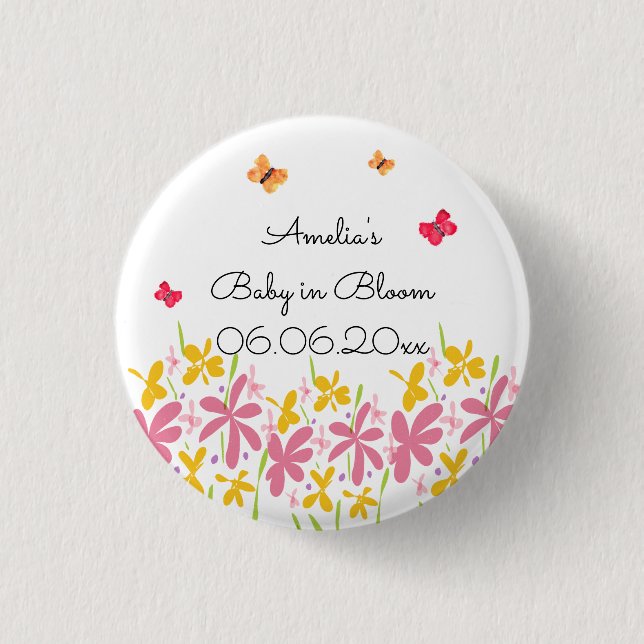 Badge Rond 2,50 Cm Joli Fleur sauvage rose bébé en fleur Personnalisé (Devant)