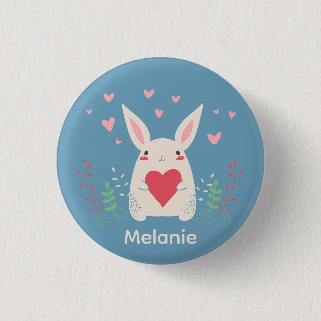 Badge Rond 2,50 Cm Joli Lapin Blanc Avec Coeur Personnalisé (Devant)