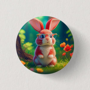 Badge Rond 2,50 Cm Joli lapin rose sur l'herbe verte