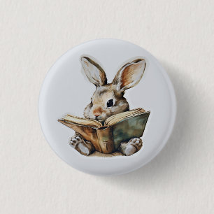 Badge Rond 2,50 Cm Joli livre de lecture de lapin enfants rétro