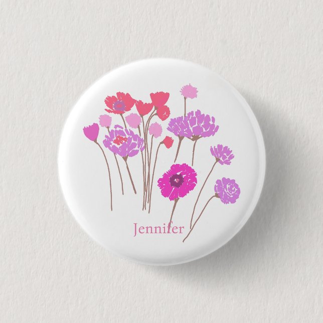 Badge Rond 2,50 Cm Joli Moderne Floral Blanc (Devant)