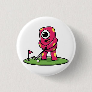 Badge Rond 2,50 Cm Joli monstre rose borgne jouant au golf en dessin
