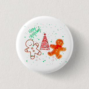 Badge Rond 2,50 Cm Joli motif de bonhomme en pain d'épice et d'arbre