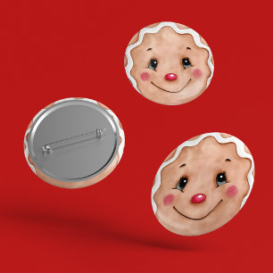 Badge Rond 2,50 Cm Joli Noël Aquarelle Couleur Gingerbread Visage